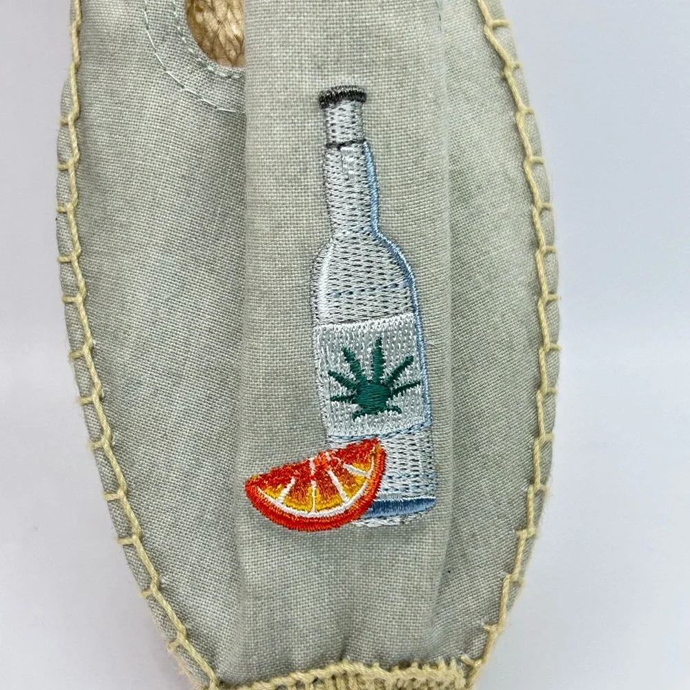 Soludos Gray Espadrilles with Embroidered Cocktail Design Size 8.5